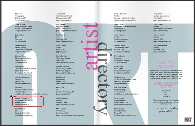 artsflorence - florence jacquet présente dans le magazine international des artistes femmes - women in art 278